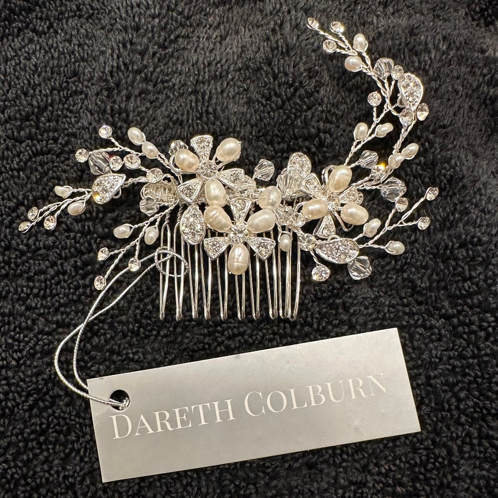 Silver Crystal and Pearl Bridal Hair Comb